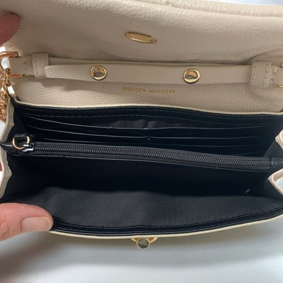 Rebecca Minkoff Quilted Edie Leather Crossbody Bag Convertible Strap Beige/Gold - Picture 7 of 12